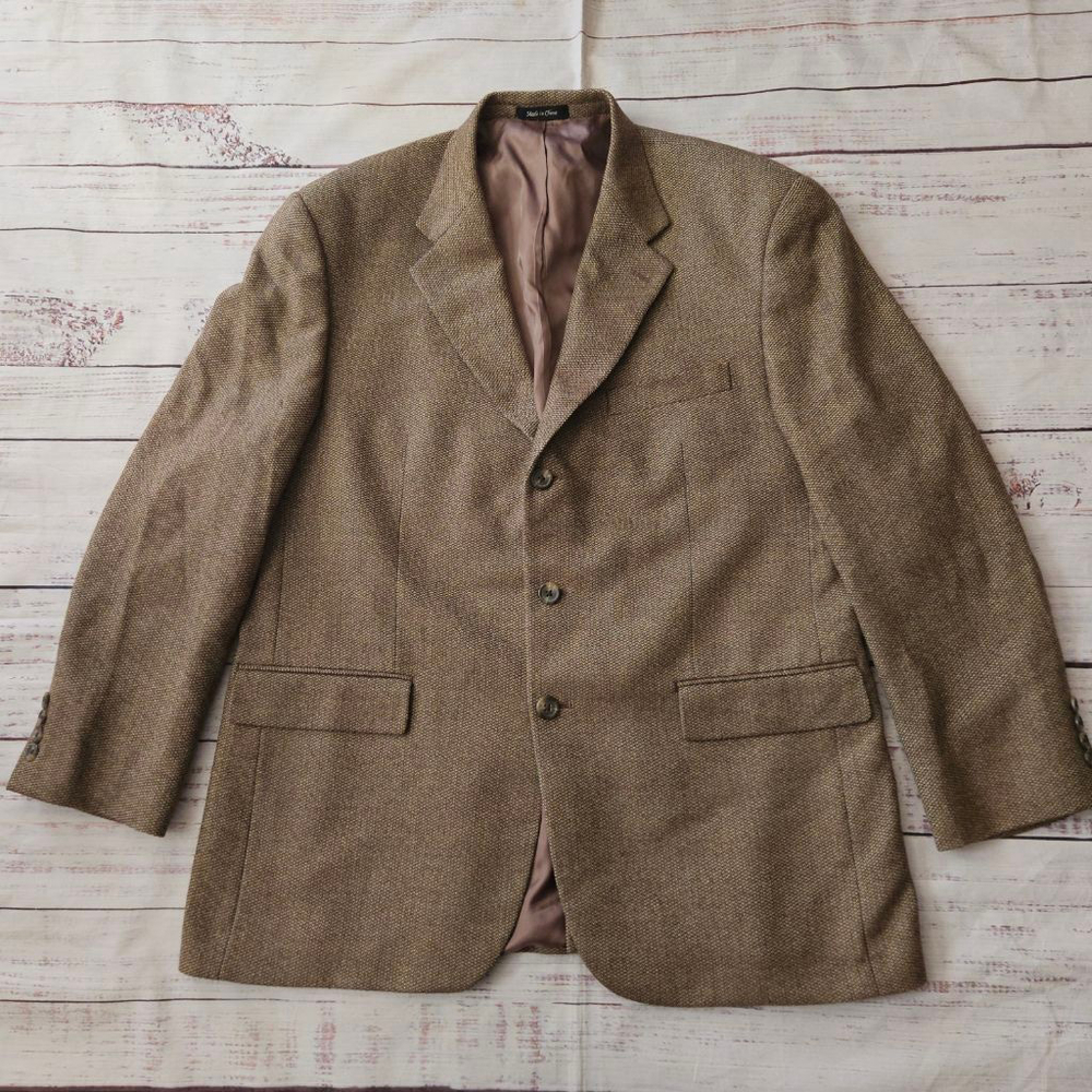 Vintage Lauren Ralph Lauren Lambswool Woven Brown Blazer Mens 44R